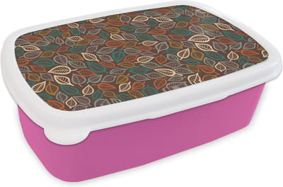 Broodtrommel Roze - Lunchbox - Brooddoos - Bladeren - Natuur - Herfst - Bohemian - 18x12x6 cm - Kinderen - Meisje