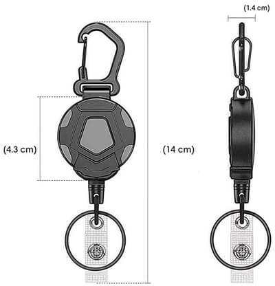 Actie4you® - Uittrekbare Sleutelhanger - Keycord - Zwart - 1 Stuk - Karabijnhaak - Metaal - Met Pas Clip