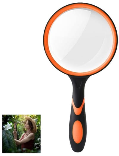 Vergrootglas Handheld - Leesloep - Gedetailleerd Lezen - Dubbellicht Glaslens - 100 mm Diameter - Oranje Zwart