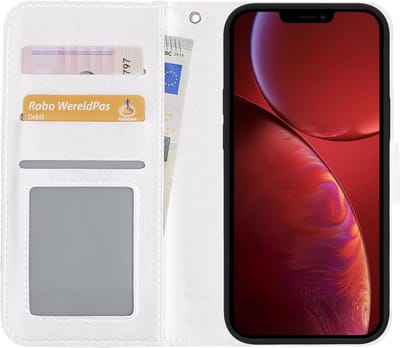 Hoesje - Met Pasjeshouder - Geschikt voor Apple iPhone 13 Mini - Luxe Bookcase Portemonee - Flip Case - Kunstleer Book Case - Flipcase - Book Cover - Walletcase - Portemonneehoes - Wit
