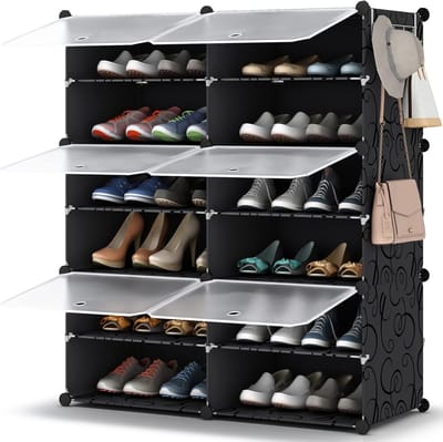BOTC Schoenenrek - Schoenenkast - 6 Lagen - 92*80*32cm - Plastic - Transparent/Zwart