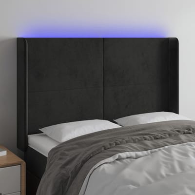 vidaXL - Hoofdbord - LED - 147x16x118/128 - cm - fluweel - zwart