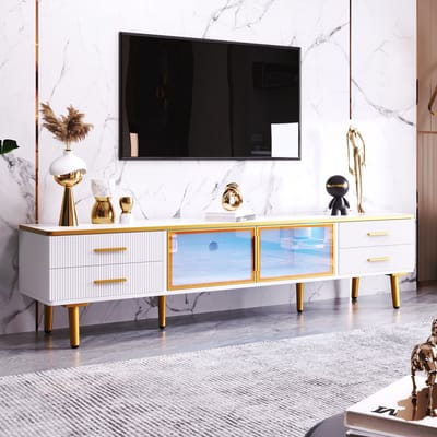 REDOM - TV-meubel - Particle Board, gehard glas - met 4 lades en 2 deuren - 170*37*47,5cm White