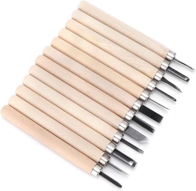 Dailygoods- Houtsnijgereedschapset 12-delig - Hoogwaardig 55# Staal - Houtsnijmes - Rubberen Stempel - Opbergdoos - Ergonomisch Handvat - Snijgereedschap