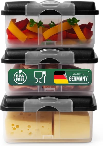 Novaliv 3x grote voedselcontainers met 3x deksels, stapelbaar voor koelkast en vriezer, set opslagcontainers, opbergdoos organizer, voor vleeswaren, worst, kaas, fruit, groenten, maaltijdvoorbereidingscontainer