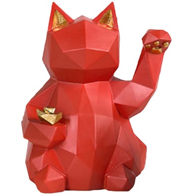 Figurine Chat Porte-Bonheur Style Géométrique Résine Écologique Rouge Vif Figurine Maneki Neko pour Table rouge