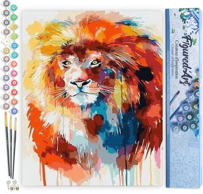 Figured'Art Schilderen op Nummer Volwassenen canvas Flamboyante leeuw - Handwerk acrylverf Kit DIY Compleet - 40x50cm zonder frame