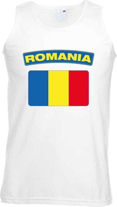 Roemenie singlet shirt/ tanktop met Roemeense vlag wit heren S