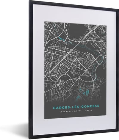 Fotolijst incl. Poster - Frankrijk - Garges-lès-Gonesse - Stadskaart - Kaart - Plattegrond - 30x40 cm - Posterlijst
