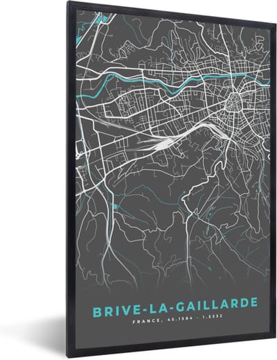 Fotolijst incl. Poster - Brive-la-Gaillarde - Frankrijk - Stadskaart - Plattegrond - Kaart - 40x60 cm - Posterlijst