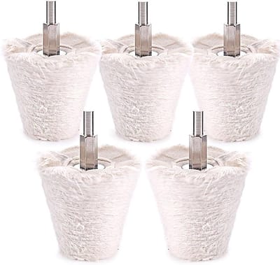 5-delige Conische Witte Flanel Polijstschijf Set met 1/4 Inch Handvat voor Metaal, Hout en Kunststof Bewerking
