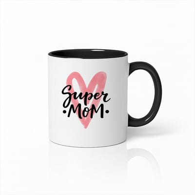 Super Mom Koffiemok met Roze Hart - Moederdag Cadeau - Zwart Wit