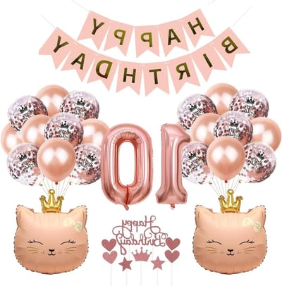 Verjaardagsdecoratie 10e verjaardag - roségoud - met ballonnen en taarttopper - feestelijke sfeer voor meisjes - ShopVlot
