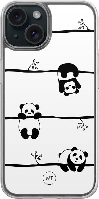 Hybride hoesje geschikt voor iPhone 13 - Panda - Extra bescherming - Luxe beschermhoes - TPU case - Transparant, Zwart, Wit - Mooie Telefoonhoesjes