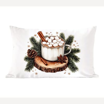 Sierkussens - Kussentjes Woonkamer - 60x40 cm - Winter - Hout - Chocolademelk - Drink - Kerst