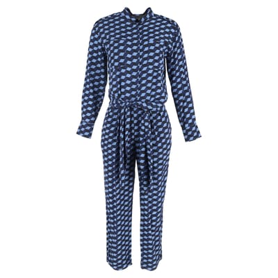 Diane Von Furstenberg jumpsuit met geometrische print en lange mouwen in blauwe viscose.