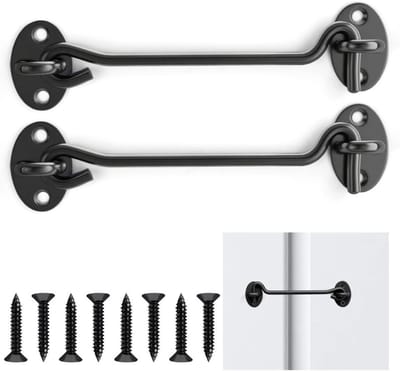 Set van 2 RVS Deursluitingen met Haak en Oog, 6.1 Inch, Inclusief 8 Bevestigingsschroeven, Ideaal voor Buitengebruik en Veiligheid