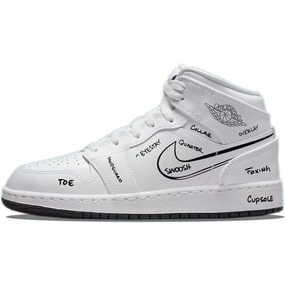 Air Jordan 1 Mid GS Schematisch Kinder Sneakers Wit Zwart DQ1864-100 39