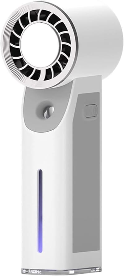 VHV-Handventilator met Waterspray Wit - USB Oplaadbare Ventilator met 5 Snelheden - Draagbare Personal Fan met Nano-Mist - Krachtige Luchtkoeler voor Outdoor Vakantie Strand en Kantoor