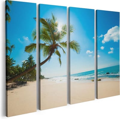 Artaza Canvas Schilderij Vierluik Tropisch Strand En Zee In Sri Lanka  - 80x60 - Foto Op Canvas - Canvas Print