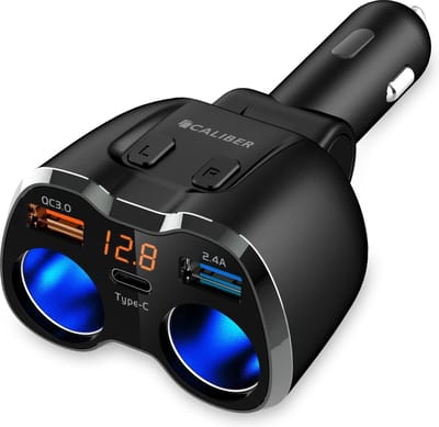 Caliber Autolader - Sigarettenaansteker Splitter - Auto Oplader - 12V usb Autolader - 2x USB A 1x USB C 12/24 V - Snellader - led met spanningsmeter