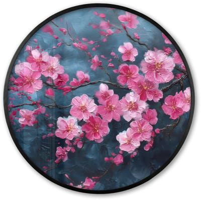 Poster in lijst Rond - Fotolijst 60x60 cm - Posters - Bloem - Bloesems - Roze - Abstract - Ronde posterlijst zwart - Decoratie - Wanddecoratie woonkamer - Muurdecoratie slaapkamer