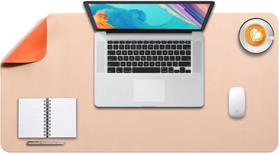 muismat, bureauonderlegger, XL, muismat, mat, verlengd, voor notebook, schrijfbord, vloeiblad voor kantoor, dubbelzijdig, gebruik van PU-leer, waterdicht, 80 x 40 cm, beige/oranje