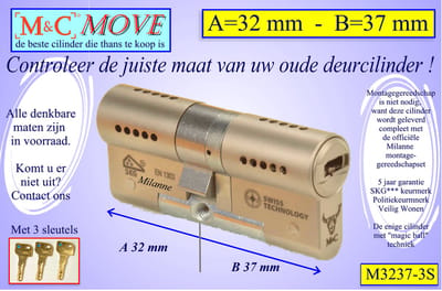 M&C MOVE - High-tech Security deurcilinder - SKG*** - 32x37 mm - Politiekeurmerk Veilig Wonen - inclusief gereedschap MilaNNE montageset