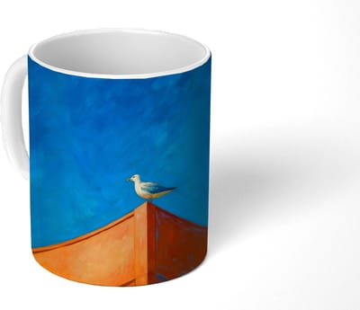 Mok - Koffiemok - Meeuw - Gebouw - Lucht - Geschilderd - Mokken - 350 ML - Beker - Koffiemokken - Theemok