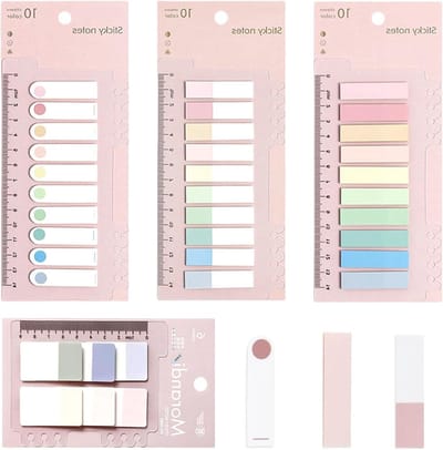 Dailygoods- Notitietabbladen 660 stuks - Zelfklevende Index Tabs - Beschrijfbare Leestabbladen - Gekleurde Strips - Liniaal voor Bladwijzers - 4 Stijlen - Indextabs
