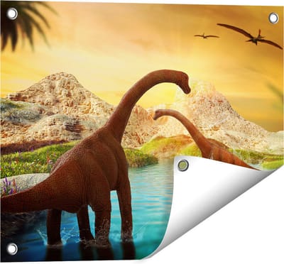 Gards Tuinposter Dinosauri�rs in het Water - Dino's - 50x40 cm - Tuindoek - Tuindecoratie - Wanddecoratie buiten - Tuinschilderij