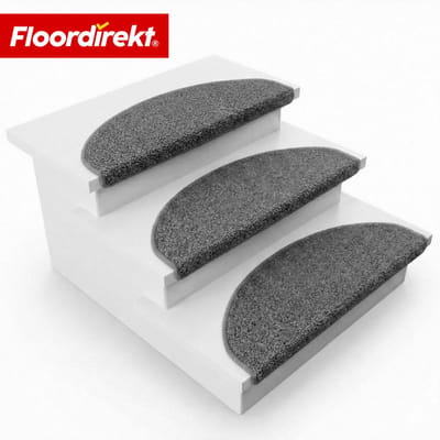 Floordirekt Trapmatten Madrid - Halfronde Shaggy Trapmat - 65 x 23,5 cm - Grijs - Zelfklevend & Geluidsdempend - Veilig & Comfortabel voor Huis & Trap - in 5 Kleuren