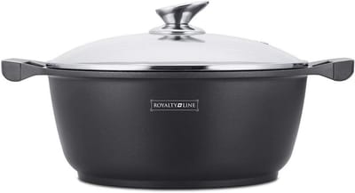 Gegoten Aluminium Pan 26 Cm met Gemarmerde Antiaanbaklaag en Siliconen Handgrepen - Geschikt voor Gas, Elektrisch, Keramisch, Halogeen en Inductiekookplaten