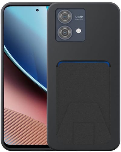 Geschikt voor Motorola Moto G Stylus 5G 2023 Telefoonhoesje met Verstelbare Leren Pasjeshouder - Flexible Back Cover Case Siliconen TPU with Adjustable Leather Cardslot - Zwart - Smartphonica geschikt voor Motorola Moto G Stylus 2023