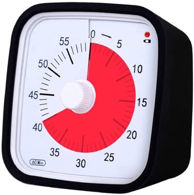 Timer - Kookwekker - Visuele timer kinderen - Visuele Timer - Verbeterde zwarte visuele timer met beschermhoes - Stille 64 minuten countdown-timer voor kinderen en volwassenen met herinnering bij laag batterijniveau （Zwart en rood）