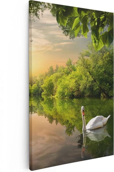 Artaza Canvas Schilderij Zwaan In Bos - 20x30 cm - Klein - Wanddecoratie Natuur - Muurdecoratie Woonkamer - Schilderijen Op Canvas