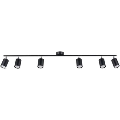Plafondlamp LEMMI 6L met 6 richtbare spots in lijn - Sollux Lighting - IP20 - Zwart staal behuizing - 135 x 24 x 20 cm - 6 x GU10 LED, exclusief lichtbron - 6 x 10 W - Moderne plafondlamp voor woonkamer, slaapkamer en eetkamer