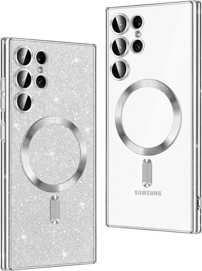 Hoesje Geschikt Voor Samsung Galaxy S24 Ultra Magsafe hoesje Zliver- Lens beschermer glitter backcover