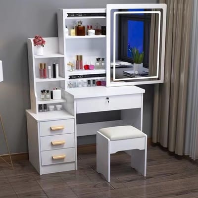 Kaptafel Set - Make-up Tafel - Snel Klaarmaken - Verstelbare LED Spiegel - 80x40x135 cm