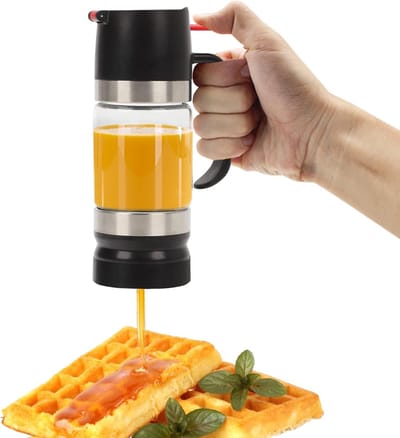 Honingdispenser zonder druppels, 325ml glazen honingpot met handvat, ideaal voor koffiebar en keuken, hoogwaardig borosilicaatglas, perfect voor honing en siropen