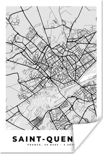Poster Saint-Quentin - Plattegrond - Frankrijk - Kaart - Stadskaart - 120x180 cm XXL