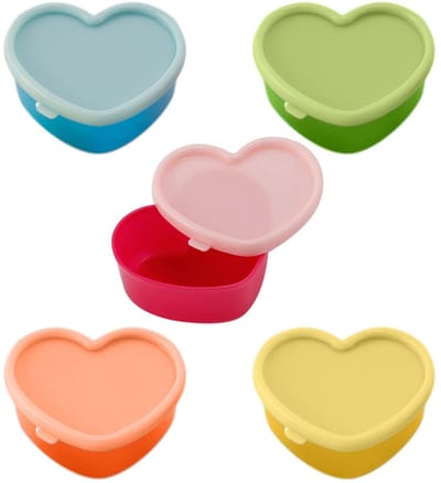 Dailygoods- Opbergdoos 5 stuks - Hartvormig - Mini-opslag - Kunststof - Levensmiddelen - Veilig en milieuvriendelijk - 6,5 x 7,5 x 3,5 cm - Opbergcontainer