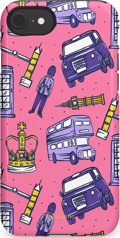 Casetastic Hoesje Geschikt voor Apple iPhone 7/8/SE - Stijlvolle Beschermende Duo-layer Case - Brits London Roze Avontuur - Londen