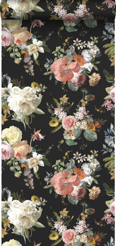 ESTAhome behang vintage bloemen zwart - 53 cm x 10.05 m - 139368