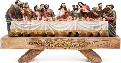 BRUBAKER Het laatste avondmaal - 40 cm kerstfiguur met handbeschilderde figuren - Jezus en zijn 12 discipelen aan tafel - avondmaalscène kerstdecoratie - XL tafeldecoratie van polyhars