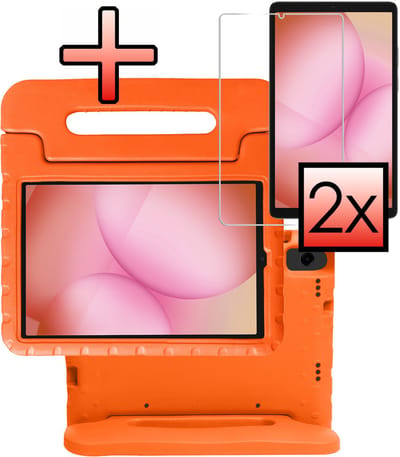 Hoes - Geschikt voor Samsung Galaxy Tab A11 - Met 2x Screenprotector - Kinderhoes Shockproof Bumper - Kidsproof Case - Tablet Hoesje - Kinder Cover - Oranje