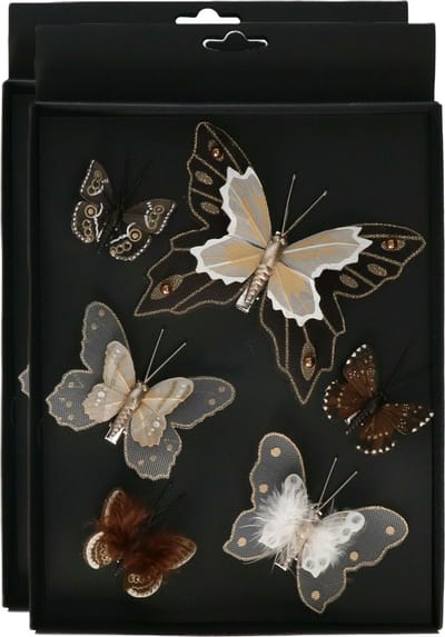 Othmar Decorations vlinders op clip - 18x - bruin tinten - 5-8 cm - kunststof -kerstversiering