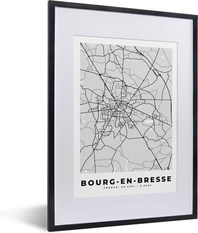 Fotolijst incl. Poster - Bourg-en-Bresse – Plattegrond – Frankrijk – Kaart – Stadskaart - 30x40 cm - Posterlijst