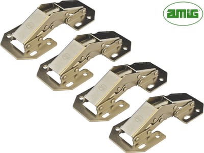AMIG Kastscharnier Meubelscharnier met veer 100mm – 4 stuks – Easy-ON - Vernikkeld Staal – 90 graden – inkl. Schroeven