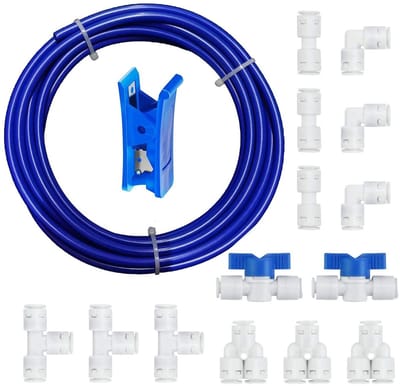 Dailygoods- Aansluitset 15 Meter - Universele Koelkastslang - Voedselveilig - Push-Fit Technologie - Lekvrij - Inclusief 2 Afsluitventielen - Waterslang